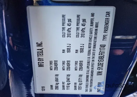 2020 Tesla Model 3 из США, поврежденный, VIN 5YJ3E1EA9LF611740